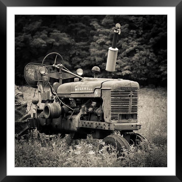 Old Tractor Black and White Square Framed Mounted Print by Edward Fielding