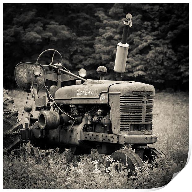 Old Tractor Black and White Square Print by Edward Fielding