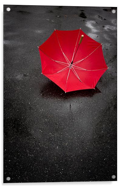 Red umbrella in the rain Acrylic by Edward Fielding