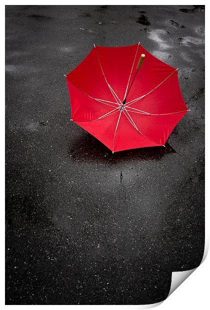 Red umbrella in the rain Print by Edward Fielding