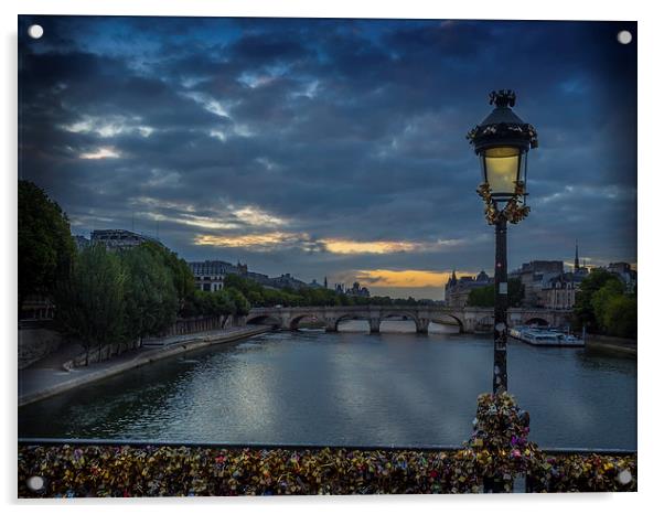 Pont des Arts Sunrise, Paris, France Acrylic by Mark Llewellyn
