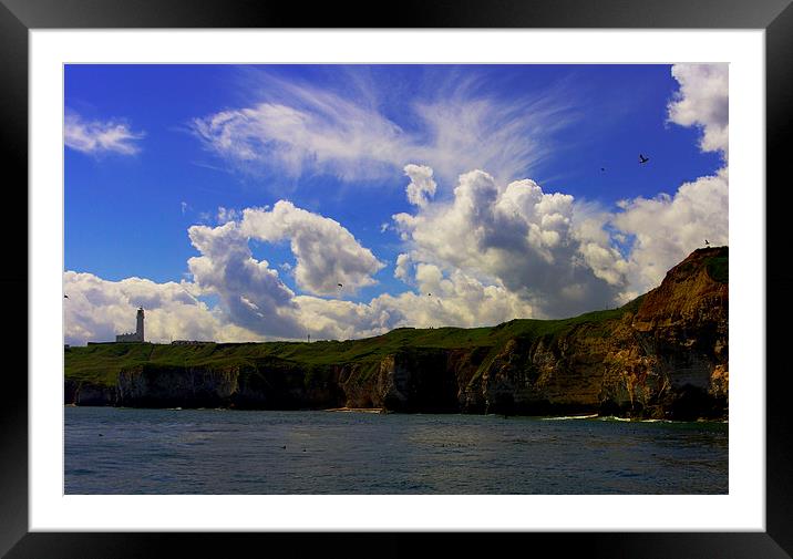 Cliffs, Clouds and Lighthouse Framed Mounted Print by Ian Pettman