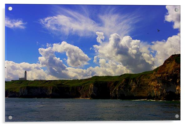 Cliffs, Clouds and Lighthouse Acrylic by Ian Pettman