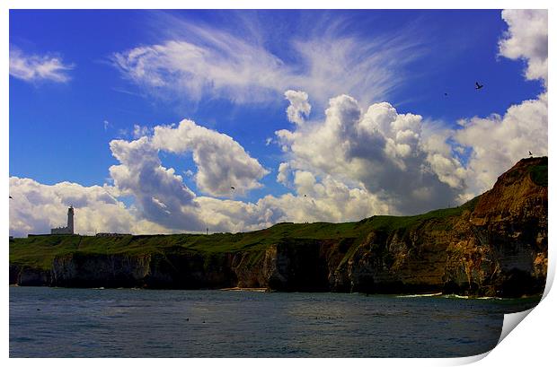 Cliffs, Clouds and Lighthouse Print by Ian Pettman