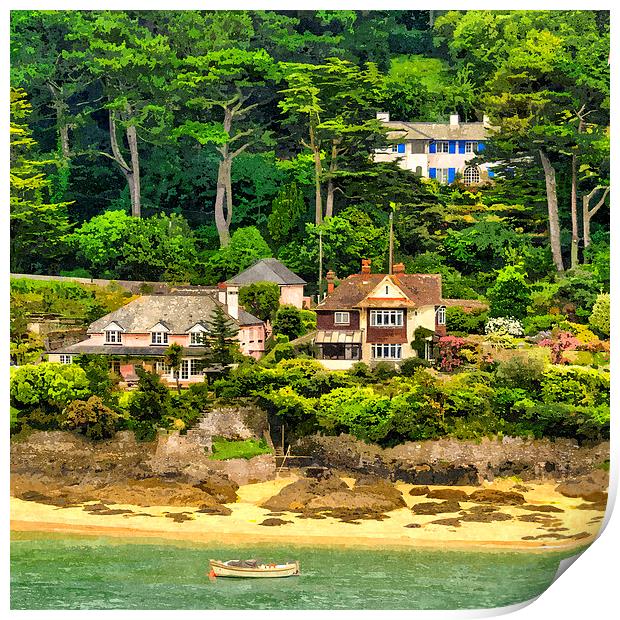 Beach Houses and Boat Print by Bernd Tschakert