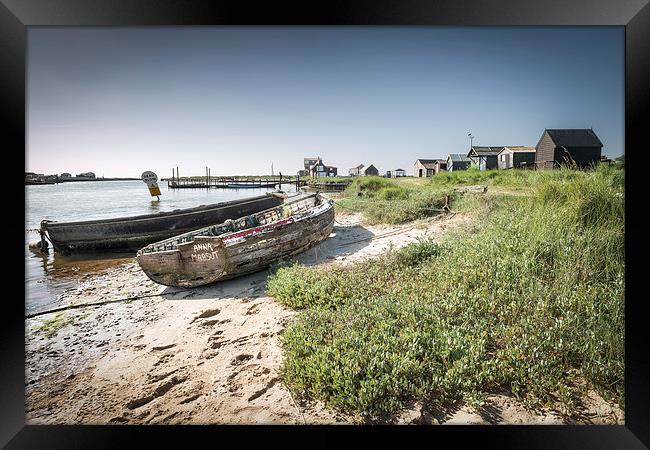 Boats and Huts in Walberswick Framed Print by Stephen Mole