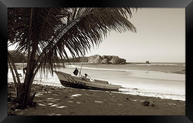 Tritone Boat in Shade on Beach Framed Print by james balzano, jr.