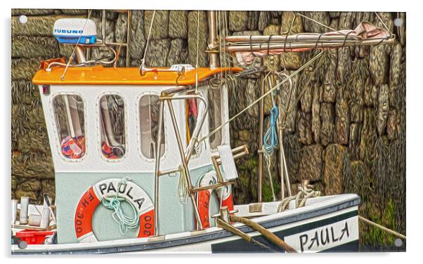 Paula Fishing Boat Cornwall Acrylic by Clive Eariss