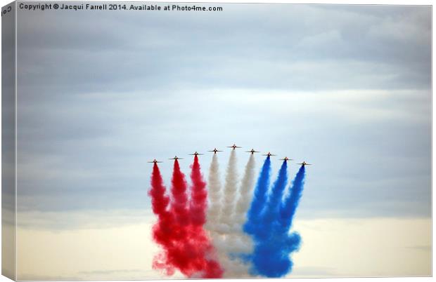 Red Arrows flying over Marham Norfolk Canvas Print by Jacqui Farrell