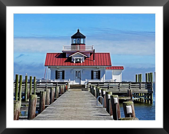 The Roanoke Marshes lighthouse Framed Mounted Print by Tom and Dawn Gari