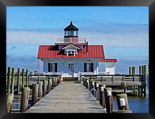 The Roanoke Marshes lighthouse Framed Print by Tom and Dawn Gari