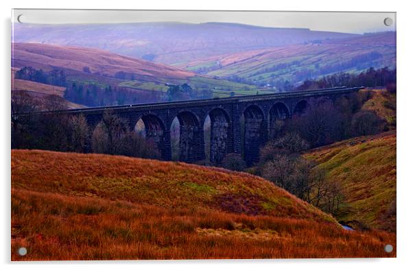 Denthead Viaduct. Yorkshire Dales Acrylic by Richard Pinder