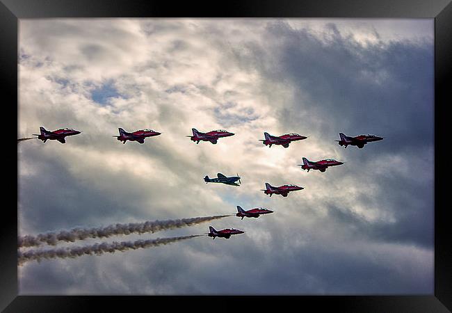 Red Arrows and Spitfire Framed Print by Dean Messenger