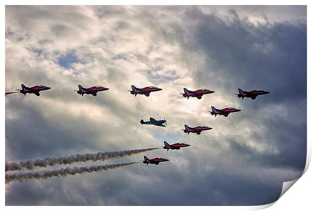 Red Arrows and Spitfire Print by Dean Messenger