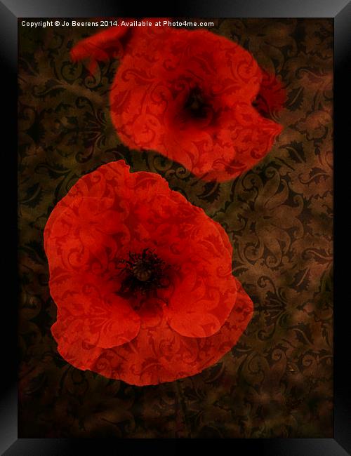 brocade textured poppies Framed Print by Jo Beerens