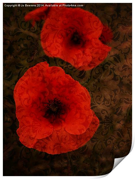 brocade textured poppies Print by Jo Beerens