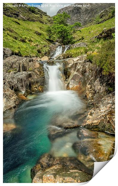 Watkin Path Waterfall Snowdonia Wales Print by Adrian Evans