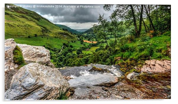 View From Pistyll Rhaeadr Waterfall Acrylic by rawshutterbug 