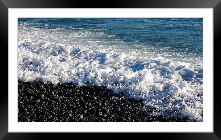 Breaking on pebbles Framed Mounted Print by Ann Biddlecombe