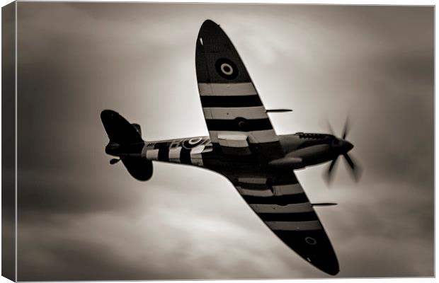 Spitfire Black and White Canvas Print by Dean Messenger