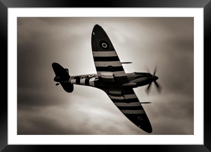 Spitfire Black and White Framed Mounted Print by Dean Messenger