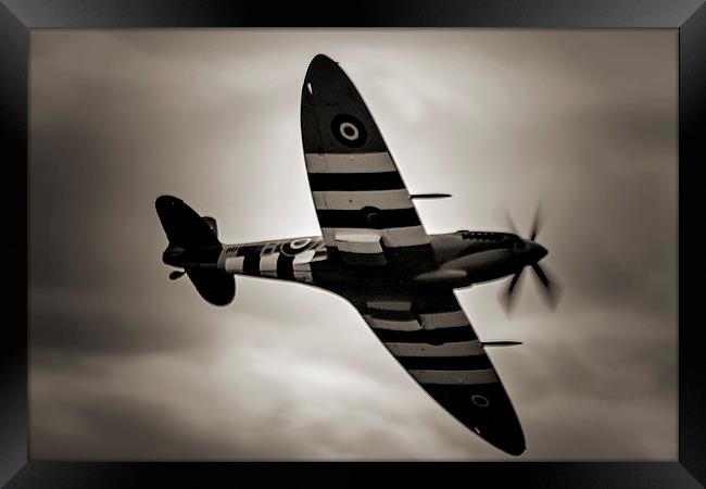 Spitfire Black and White Framed Print by Dean Messenger