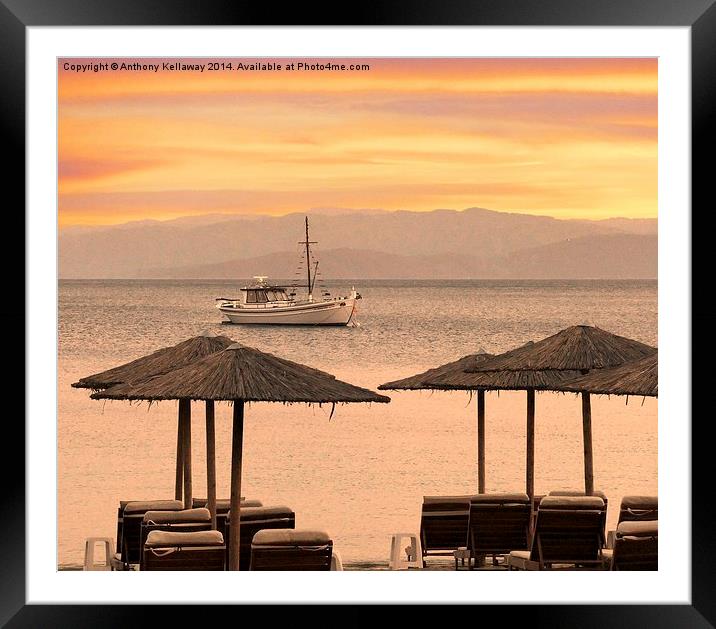 SKIATHOS TROULOS BEACH SUNSET Framed Mounted Print by Anthony Kellaway