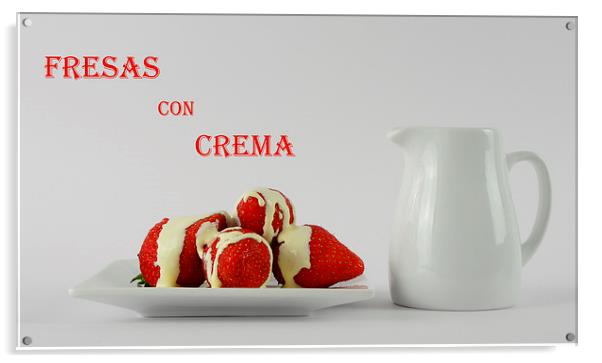 Fresas con crema Acrylic by Fine art by Rina