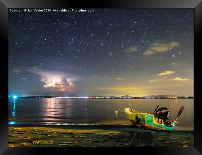 Stars and lightning Framed Print by Jan Venter