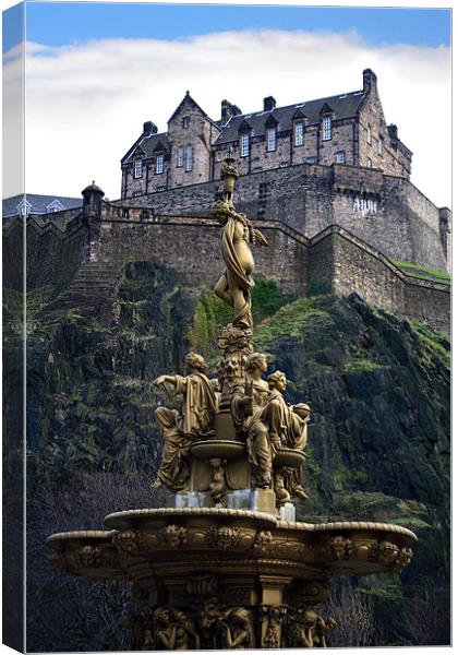 Edinburgh Castle and Ross fountain Canvas Print by Linda More
