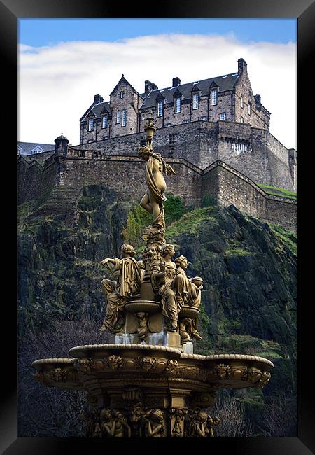 Edinburgh Castle and Ross fountain Framed Print by Linda More