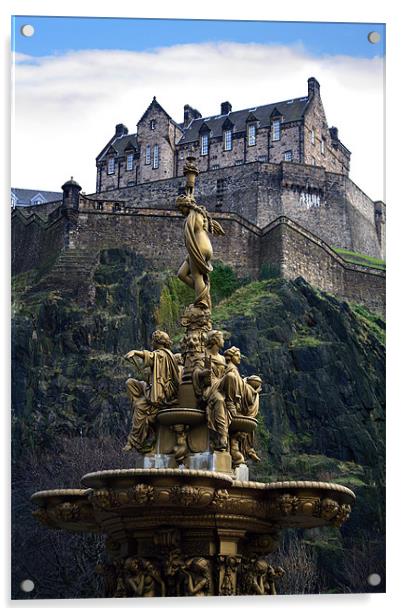 Edinburgh Castle and Ross fountain Acrylic by Linda More