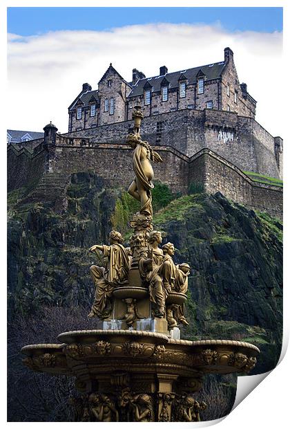 Edinburgh Castle and Ross fountain Print by Linda More