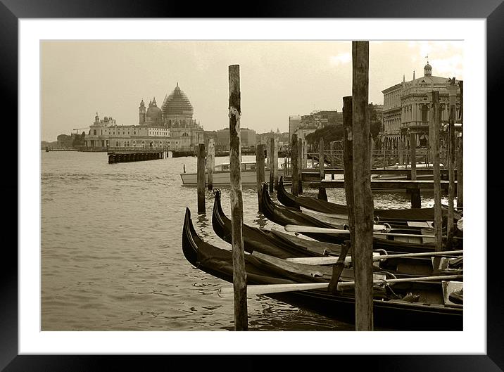 Venice lagoon gondolas Framed Mounted Print by Linda More