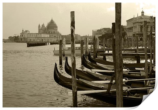 Venice lagoon gondolas Print by Linda More