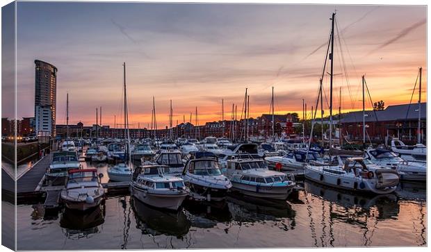 Sunset at Swansea Marina Canvas Print by Dean Merry