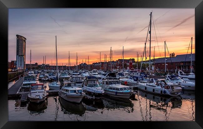 Sunset at Swansea Marina Framed Print by Dean Merry