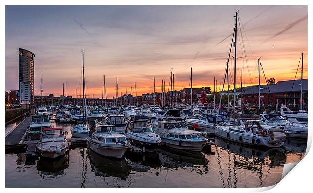 Sunset at Swansea Marina Print by Dean Merry
