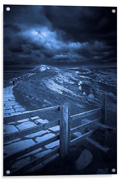 Night On The Great Ridge, Derbyshire Acrylic by Darren Burroughs