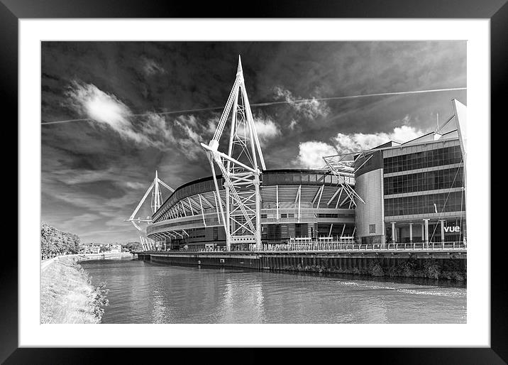 Wales Millennium Stadium 1 Mono Framed Mounted Print by Steve Purnell