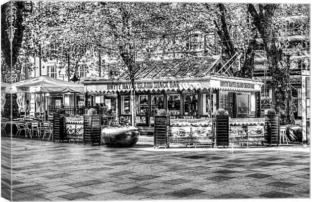 Hayes Island Snack Bar Cardiff mono Canvas Print by Steve Purnell