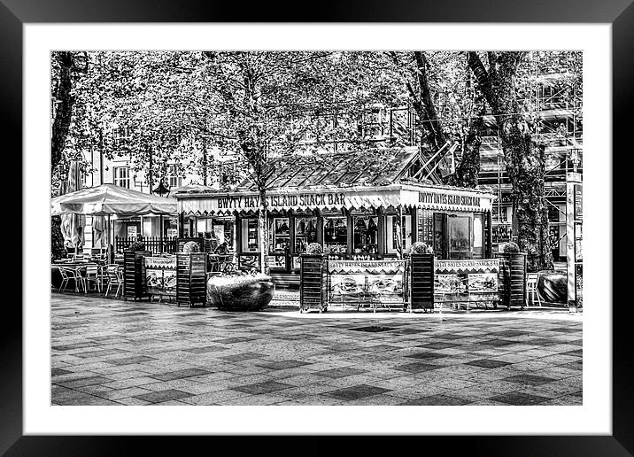Hayes Island Snack Bar Cardiff mono Framed Mounted Print by Steve Purnell