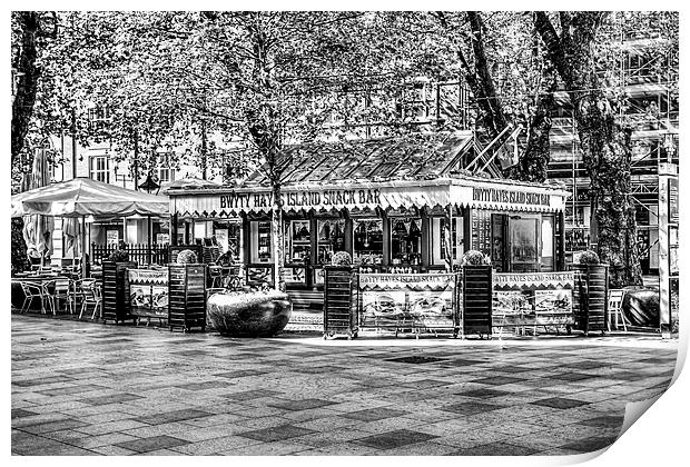 Hayes Island Snack Bar Cardiff mono Print by Steve Purnell