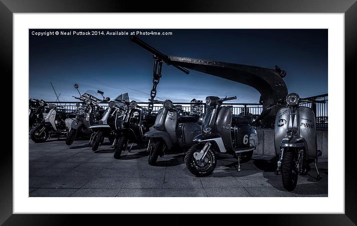 Scooters in Blue Framed Mounted Print by Neal P
