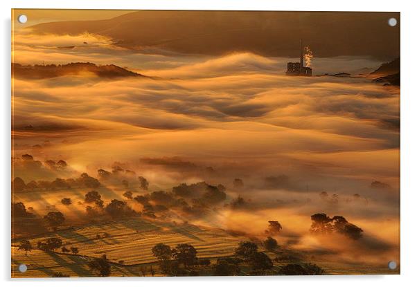 Dawn mists over Castleton Acrylic by Robert Fielding
