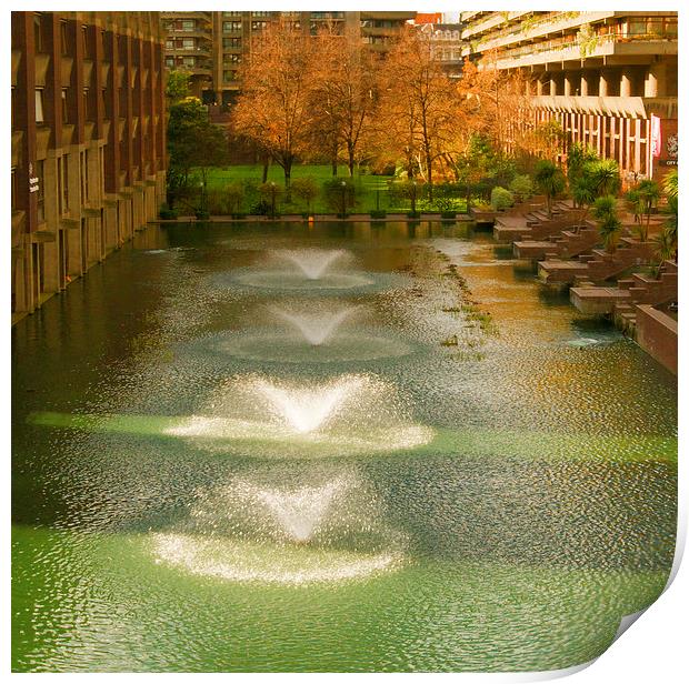Barbican London Fountains Print by Clive Eariss