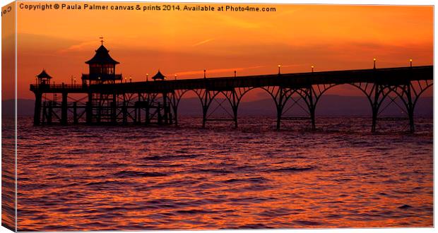 A June sunset at Clevedon Pier Canvas Print by Paula Palmer canvas