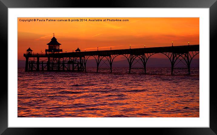 A June sunset at Clevedon Pier Framed Mounted Print by Paula Palmer canvas