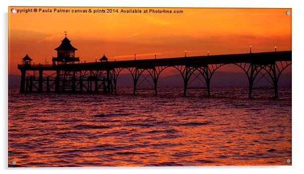 A June sunset at Clevedon Pier Acrylic by Paula Palmer canvas