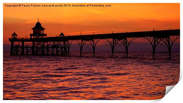 A June sunset at Clevedon Pier Print by Paula Palmer canvas